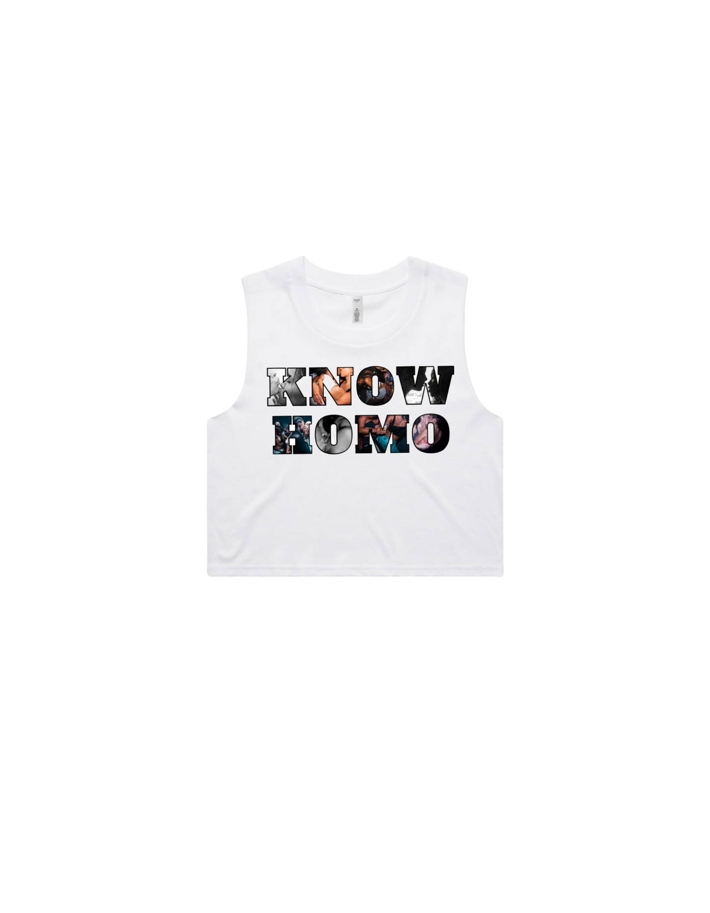 KNOW HOMO - SHORT SLEEVE CROP TOP, WHITE